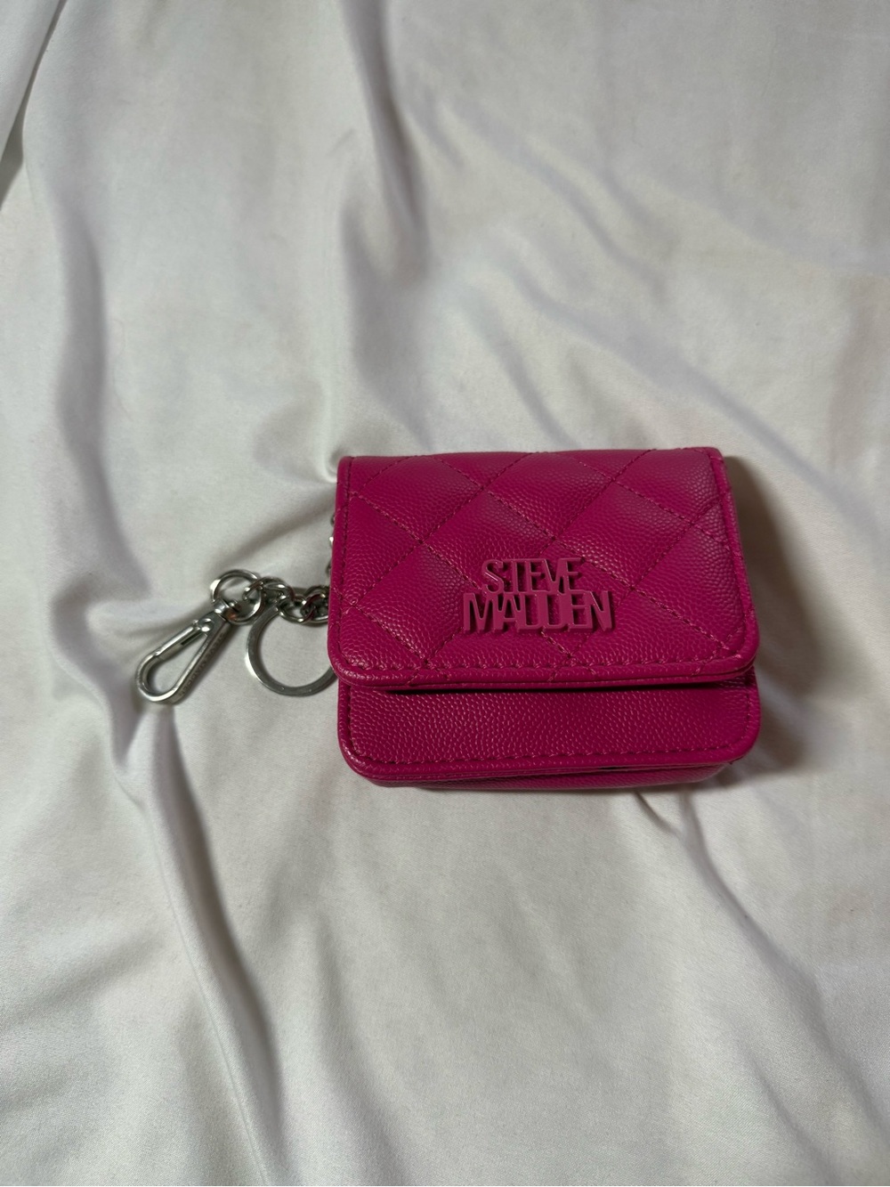 Steve Madden Quilted Fuchsia Key Pouch with Metal Ring